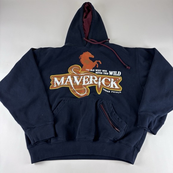 The Unbranded Brand Other - Cedar Fair Cedar Point Maverick Rollercoaster Small 1/2 Zip Pullover Hoodie Blue